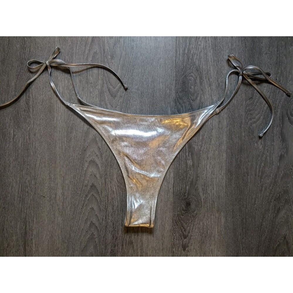 NWT SKIMS Metallic Swim Skimpy Triangle Bottom Side Tie Swimwear Nickle Size 4X